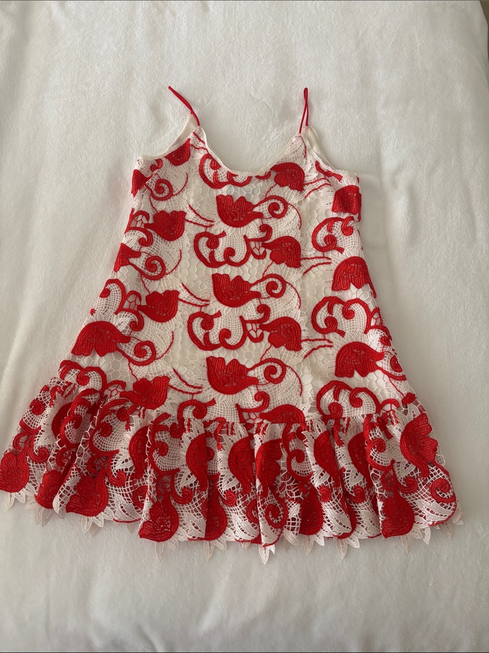 ALEXIS White Dress with Red Floral Embroidery